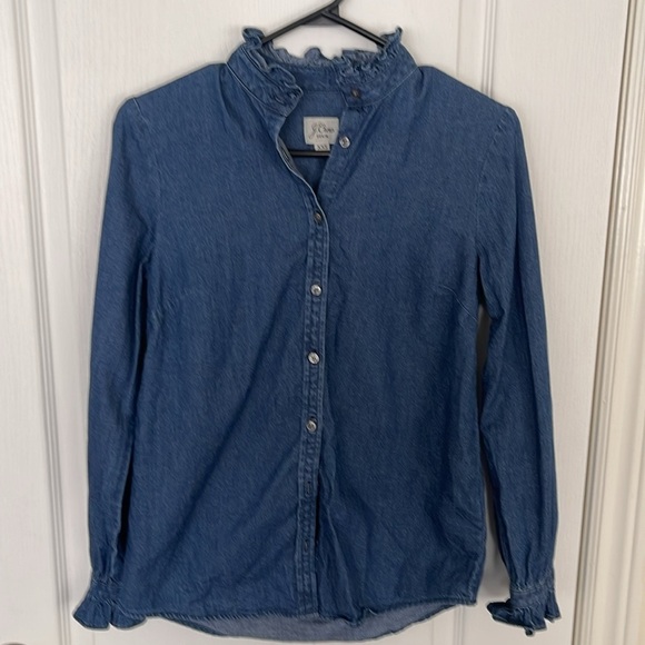 J Crew Denim Ruffleneck classic-fit boy shirt in chambray Size Xxs - Picture 2 of 11
